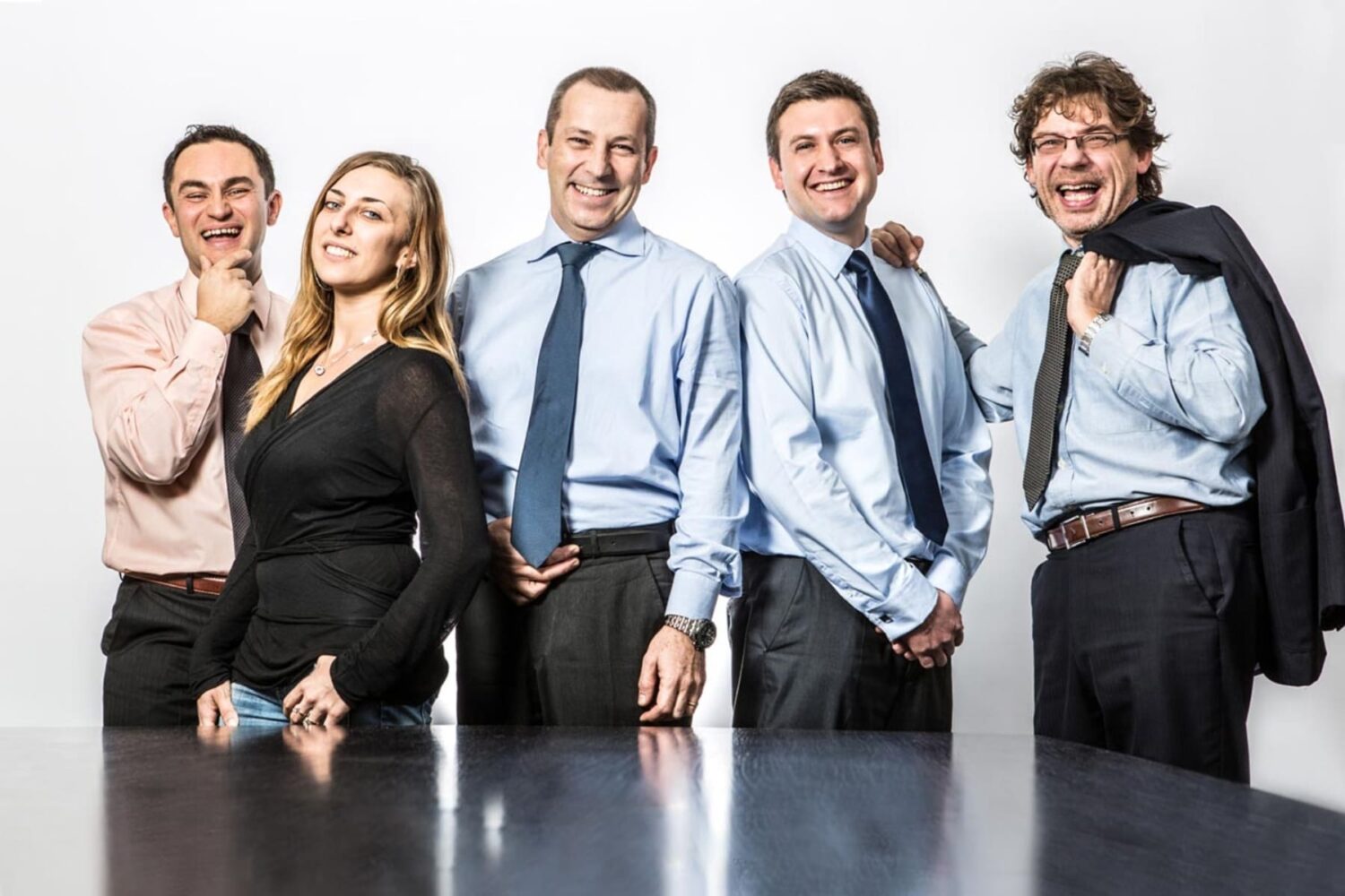 business people standing at table