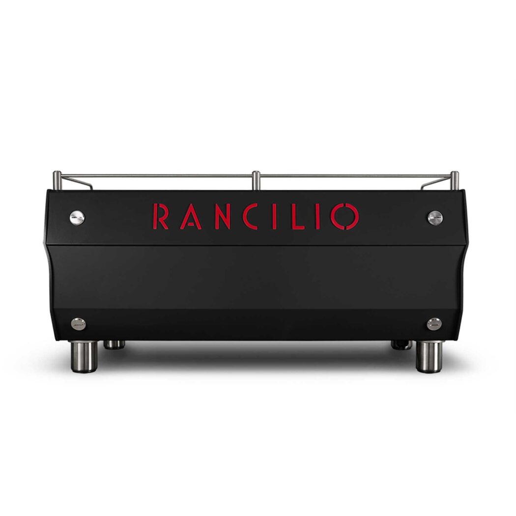 image of a Rancilio Specialty RS1: multi-boiler espresso machine with Advanced Temperature Profiling technology, stainless steel body panels and touchscreen interface.