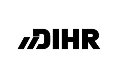 The image shows the black text logo "DIHR" in bold capital letters, with a stylized double forward slash design to the left of the text on a white background.