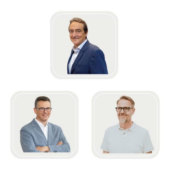 Three men are shown in separate portrait frames, each facing the camera and dressed in business or casual attire, against a light background, reflecting the recent Ali Group announces leadership appointments across Ali Group and Welbilt EMEA.