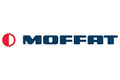 Moffat company logo, featuring a red circle divided by a vertical line and the brand name in dark blue block lettering, representing a leader in foodservice equipment.